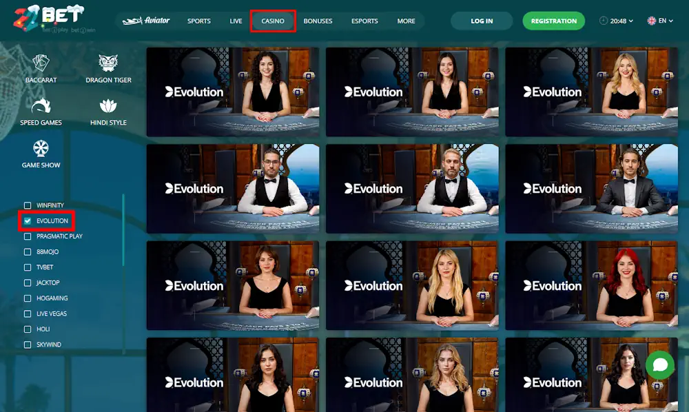 22bet Evolution Live Games Screenshot